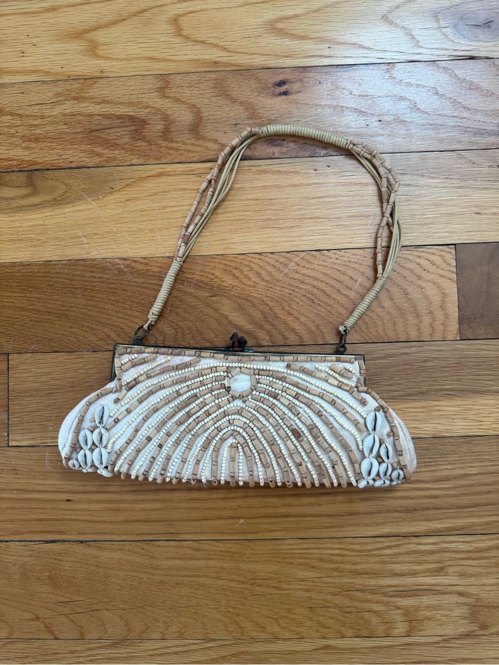 Aldo Cream Beaded Shell-Accent Evening Clutch